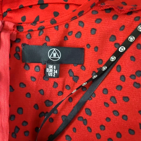 Deep Plunge Animal Print Mini Dress Red and Black Small - Picture 4 of 5